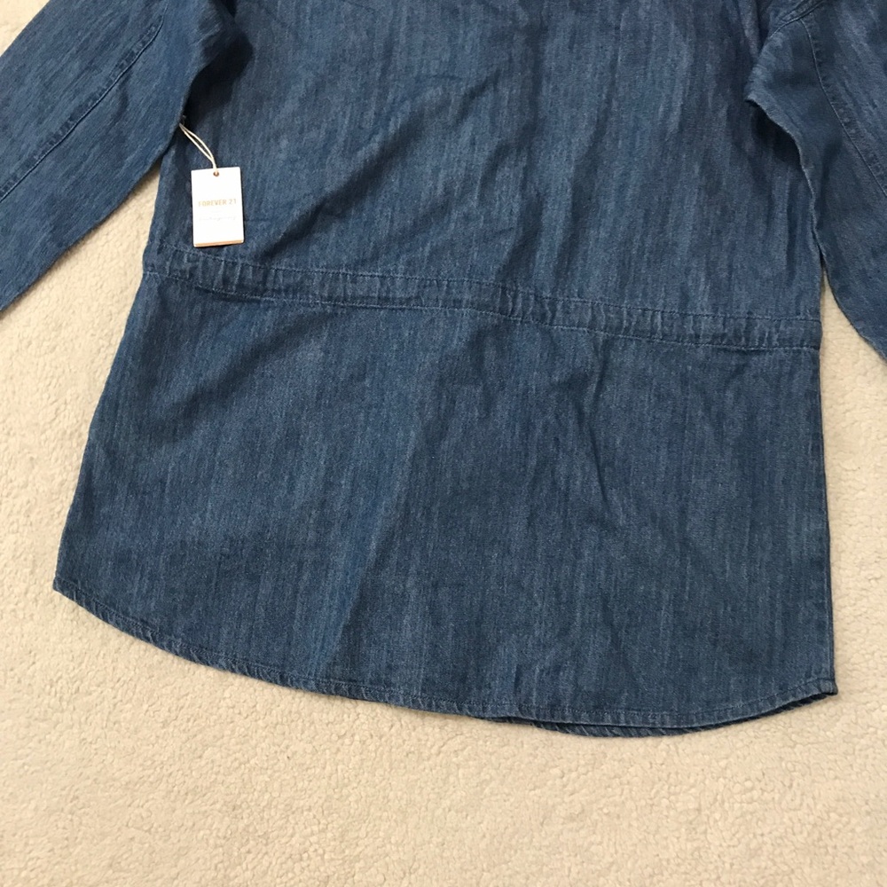 SOLD Forever 21 Denim Hoodie Jacket Oversized Parka Blue Pit to Pit 21β Size XS - Picture 12 of 16